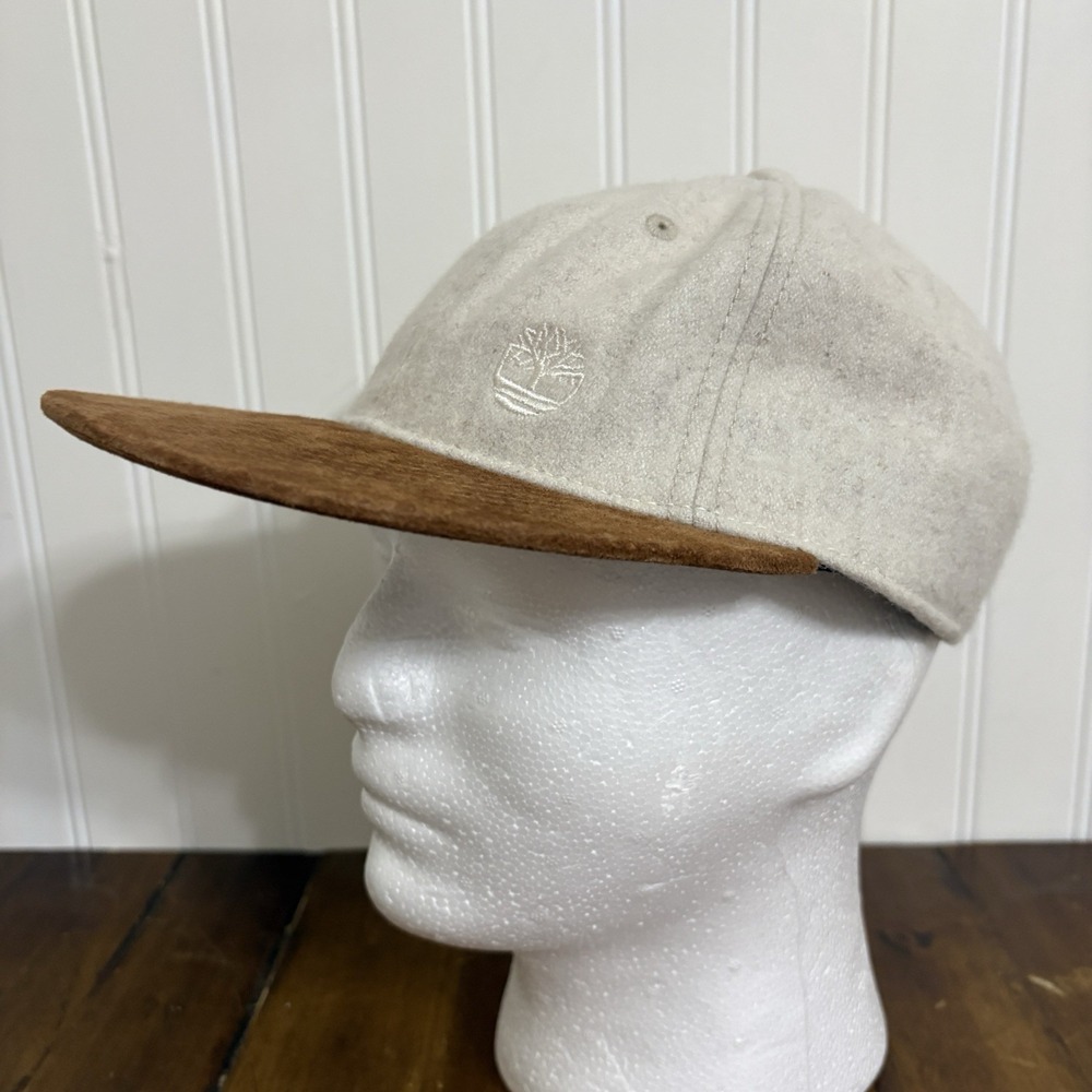 Timberland x AE Wool Ball Cap Hat White Brown Tan Pigskin Suede Brim Tree Logo